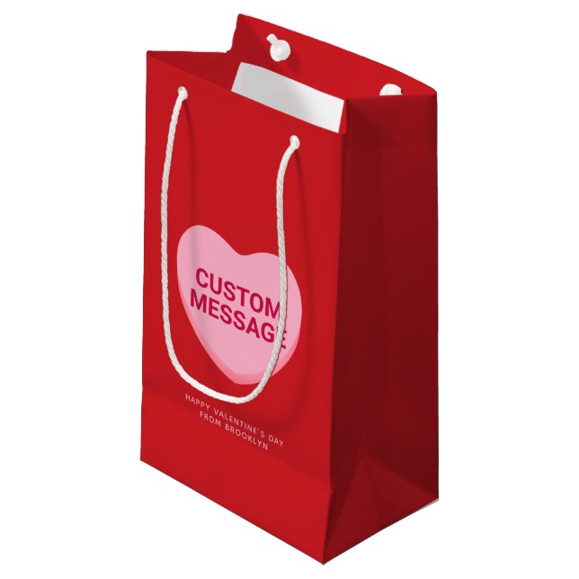 Petit Sac Cadeau Coeur de conversation de message personnalisé roug (Devant Angle)