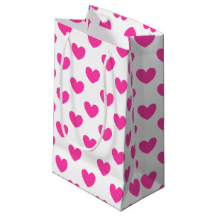 Petit Sac Cadeau Coeurs de polka rose Fuchsia sur blanc