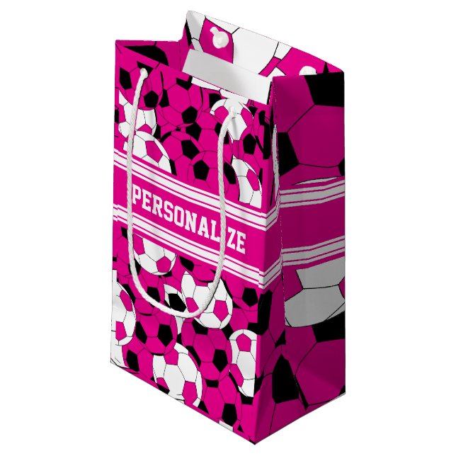 Petit Sac Cadeau Collage de boules de soccer roses (Devant Angle)