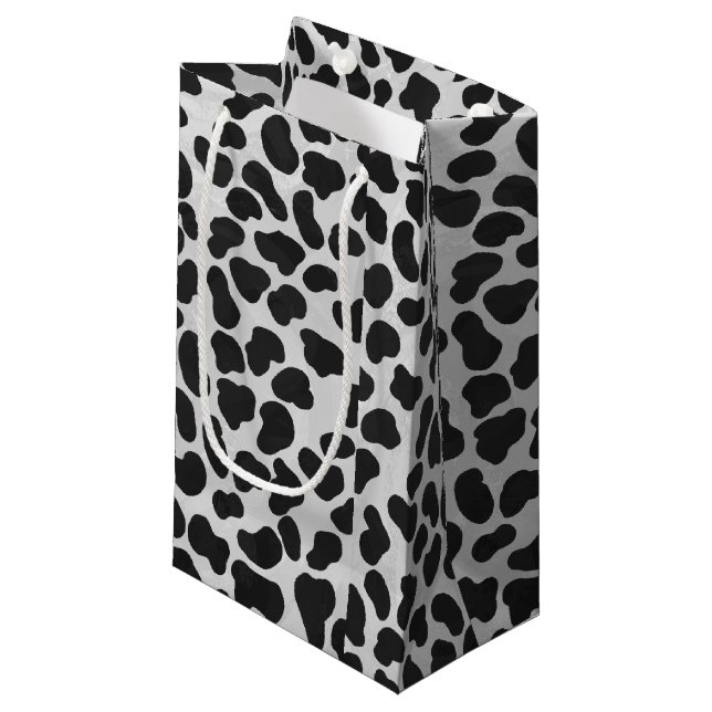 Petit Sac Cadeau Copie noire et blanche dalmatienne (Devant Angle)