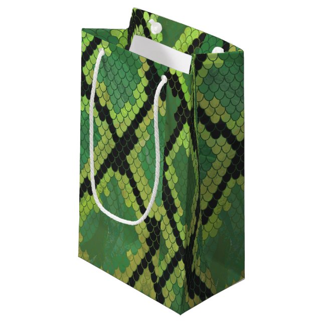 Petit Sac Cadeau Copie noire et verte de serpent (Devant Angle)