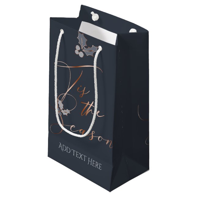 Petit Sac Cadeau Copper Tis Season On Blue avec Holly (Devant Angle)