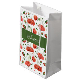 Petit Sac Cadeau Coquelicot Fleur Sauvage Aquarelle Monogramme Nom
