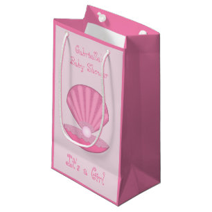 Petit Sac Cadeau Coquille d'huîtres pour fille rose et Baby shower 