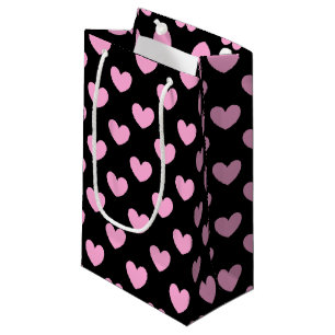 Petit Sac Cadeau Coton Candy Pink coeurs de polka sur noir