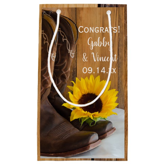 Petit Sac Cadeau Country Sunflower Félicitations Mariage de l'Ouest (Devant)