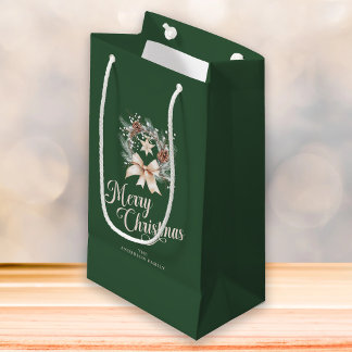 Petit Sac Cadeau Couronne de Noël de fête élégante script