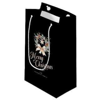 Petit Sac Cadeau Couronne de Noël élégante en écriture script