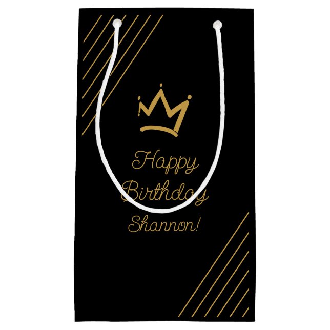 Petit Sac Cadeau Couronne d'or noir (Devant)