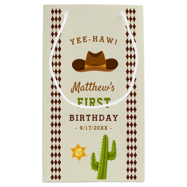 Petit Sac Cadeau Cowboy Saloon Boy Wild West 1er anniversaire (Dos)