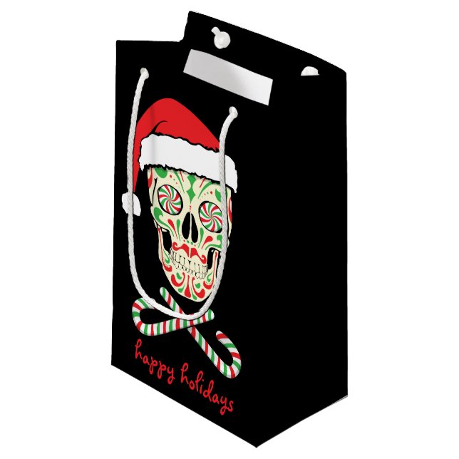 Petit Sac Cadeau crâne père Noël de sucre personnalisable (Devant Angle)
