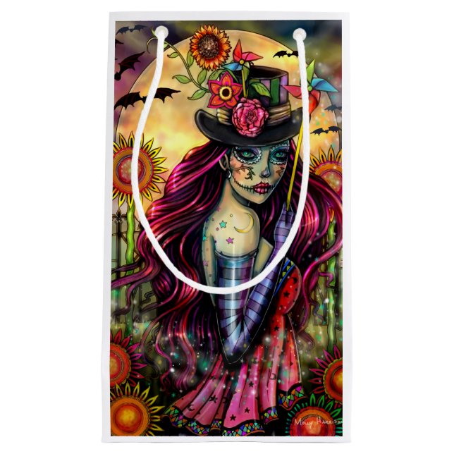 Petit Sac Cadeau Crâne sucre fille Imaginaire Halloween Art (Devant)