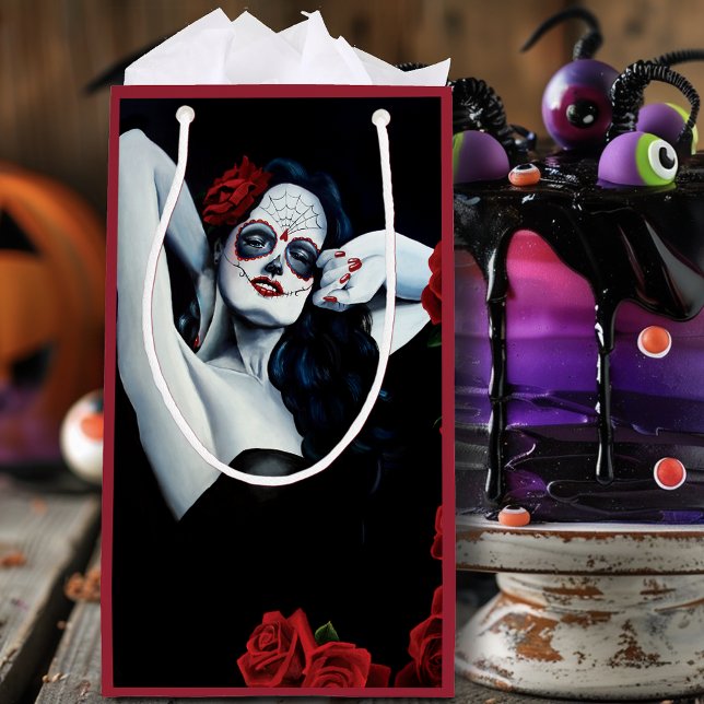 Petit Sac Cadeau Crâne sucre Roses rouges Noir (Créateur téléchargé)