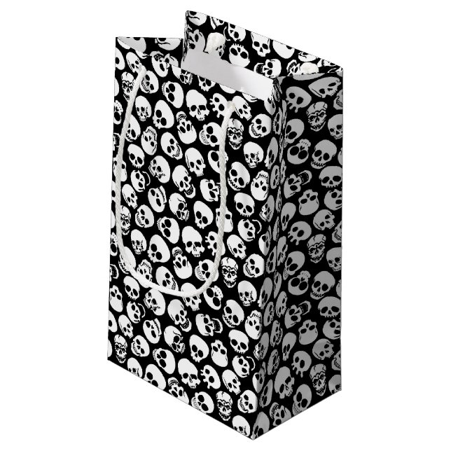 Petit Sac Cadeau Crânes dans le motif noir d'arrière - plan (Dos Angle)