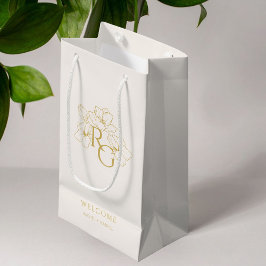 Petit Sac Cadeau Crème | Chic Faux Gold Monogram Mariage de bienven