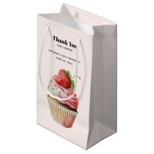 Petit Sac Cadeau Cupcake aux fraises, dessert sucré, merci