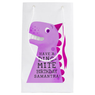 Petit Sac Cadeau Cute Dinosaur Rose Personnalisé Anniversaire