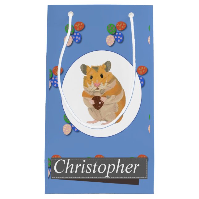 Petit Sac Cadeau Cute Hamster tenant un oeuf de Pâques (Devant)