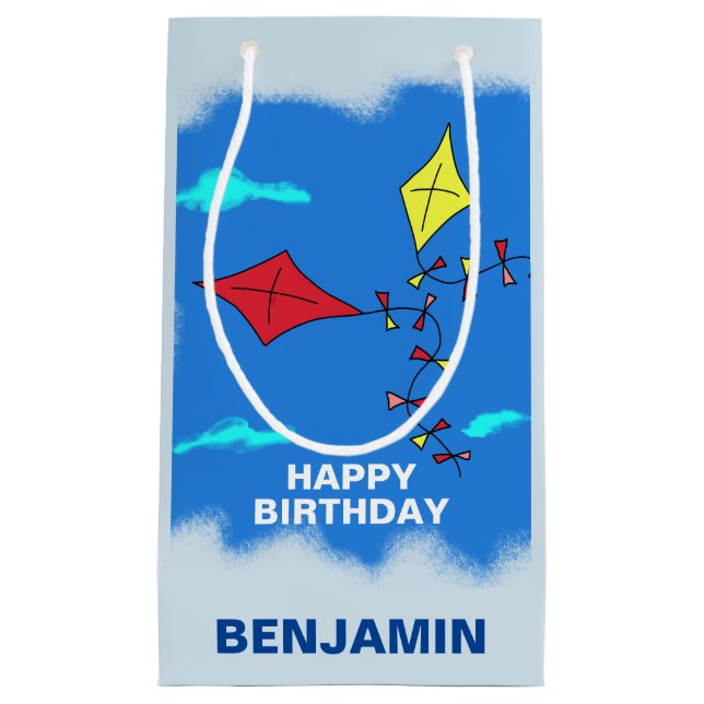 Petit Sac Cadeau Cute Kites Blue Joyeux Anniversaire Nom Enfants (Devant)