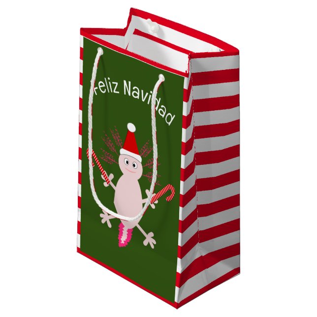 Petit Sac Cadeau Cute Noël Axolotl Custom (Devant Angle)