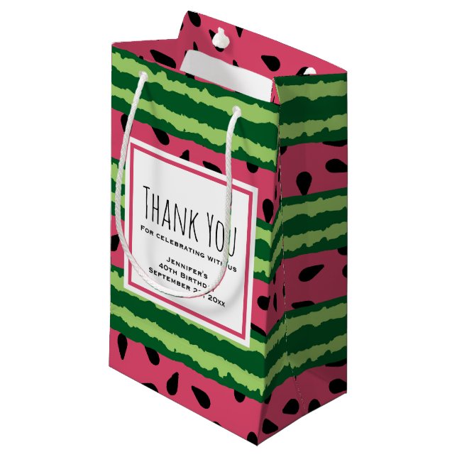 Petit Sac Cadeau Cute pastèque Motif rose et Merci vert (Devant Angle)