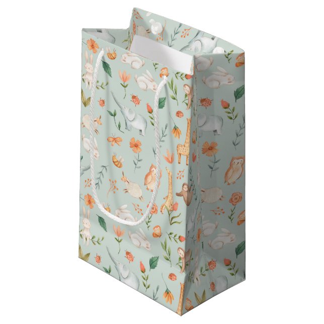 Petit Sac Cadeau Cute Turquoise bébé animal Pastel Motif (Devant Angle)