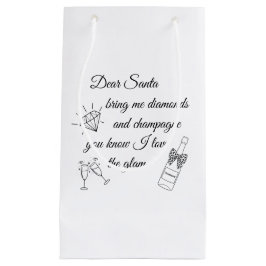 Petit Sac Cadeau Dear Santa Champagne & Diamonds Line Art Design