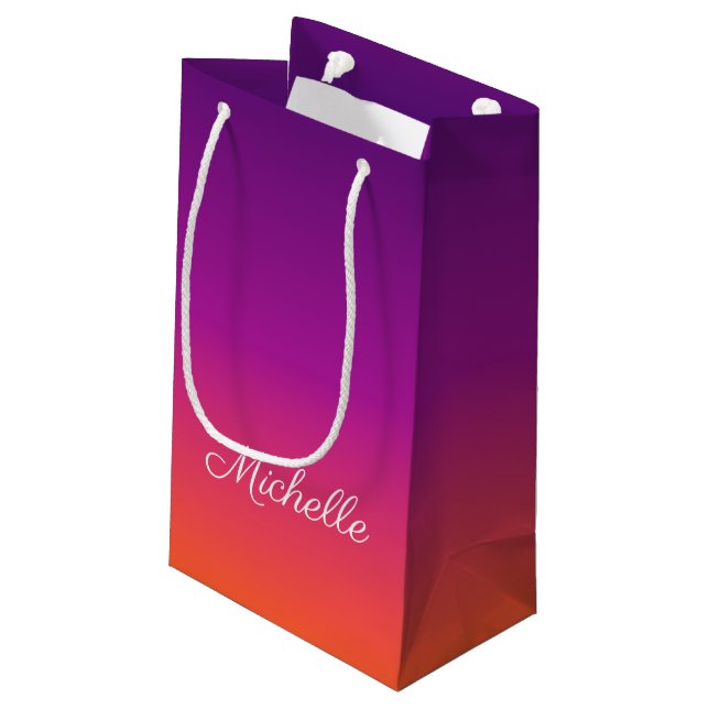 Petit Sac Cadeau dégradé violet, rose et orange foncé (Dos Angle)