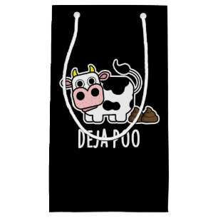 Petit Sac Cadeau Deja Poo Funny Cow Poop Pun Dark BG