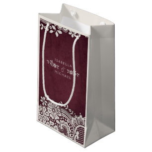 Petit Sac Cadeau Dentelle vintage de Bourgogne élégante pour mariag