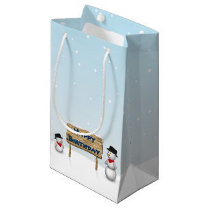 Petit Sac Cadeau Des Snowmen mignons souhaitant un joyeux anniversa