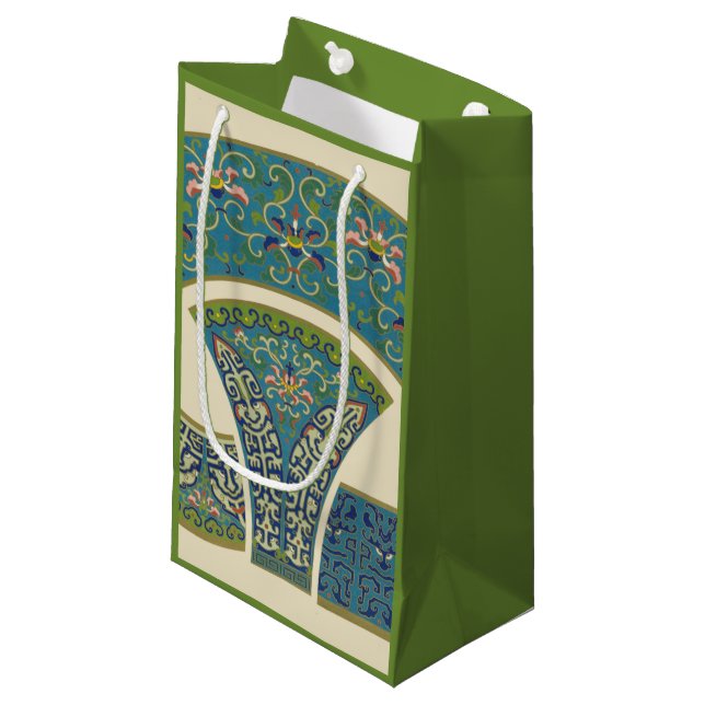 Petit Sac Cadeau Designs orientaux bleus avec facettes souriantes (Devant Angle)