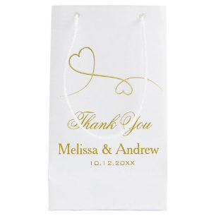 Petit Sac Cadeau Deux Coeurs Or Élégants   MERCI MARIAGE