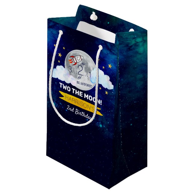 Petit Sac Cadeau Deux La Lune 2e fête d'anniversaire (Devant Angle)