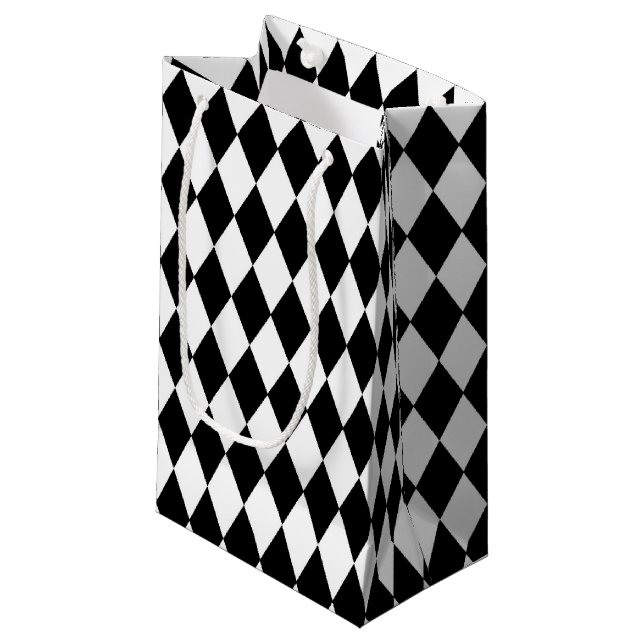 Petit Sac Cadeau Diamants Noir Et Blanc (Devant Angle)