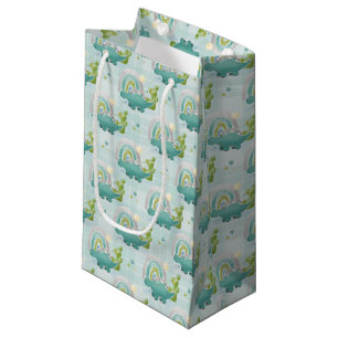 PETIT SAC CADEAU DINOSAURES ET COUPEAUX TURQUOISE ADORABLES