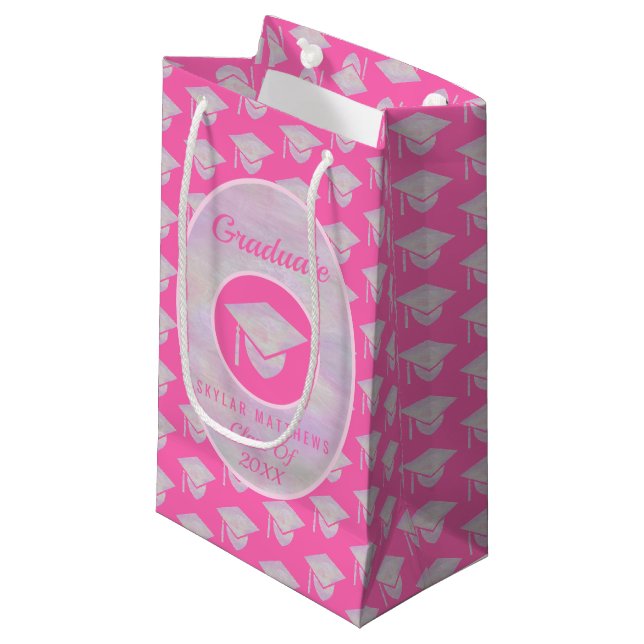Petit Sac Cadeau Diplôme Pink Opal Motif tendance Graduate (Devant Angle)