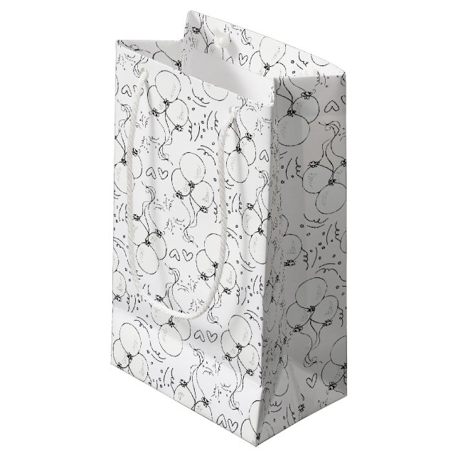 Petit Sac Cadeau Doodle Moderne Balloon et Coeurs Joyeux anniversai (Devant Angle)