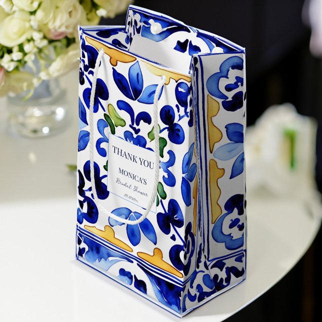 Petit Sac Cadeau Douche nuptiale pour Vietri tuiles italiennes bleu (Bridal shower favor Vietri Italian blue tiles Small Gift Bag party gift bags personalized favor bags)