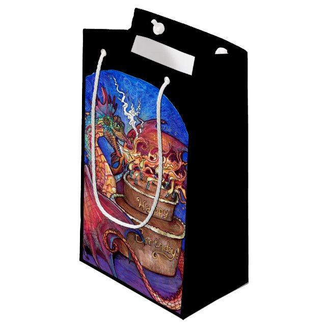 Petit Sac Cadeau Dragon de gâteau d'anniversaire (Devant Angle)