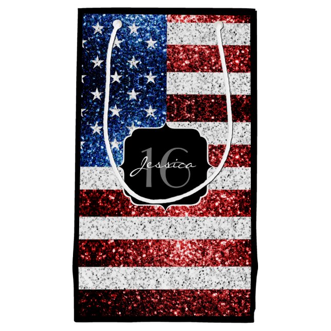 Petit Sac Cadeau Drapeau américain rouge blanc brillant parties sci (Devant)