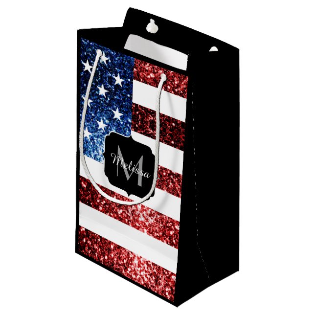 Petit Sac Cadeau Drapeau américain rouge bleu étincelles parties sc (Devant Angle)