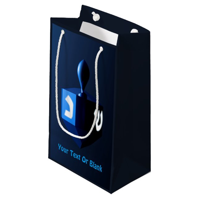 Petit Sac Cadeau Dreidel bleu métallique (Devant Angle)
