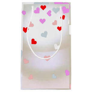 Petit Sac Cadeau Effet Perle Blanche avec cœurs 