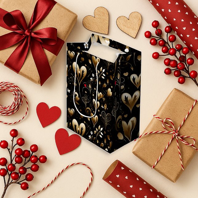 Petit Sac Cadeau Elegant Black Heart Romance (Créateur téléchargé)