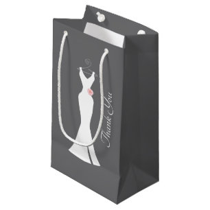 Petit Sac Cadeau Elégant blanc sur gris - Merci élégant