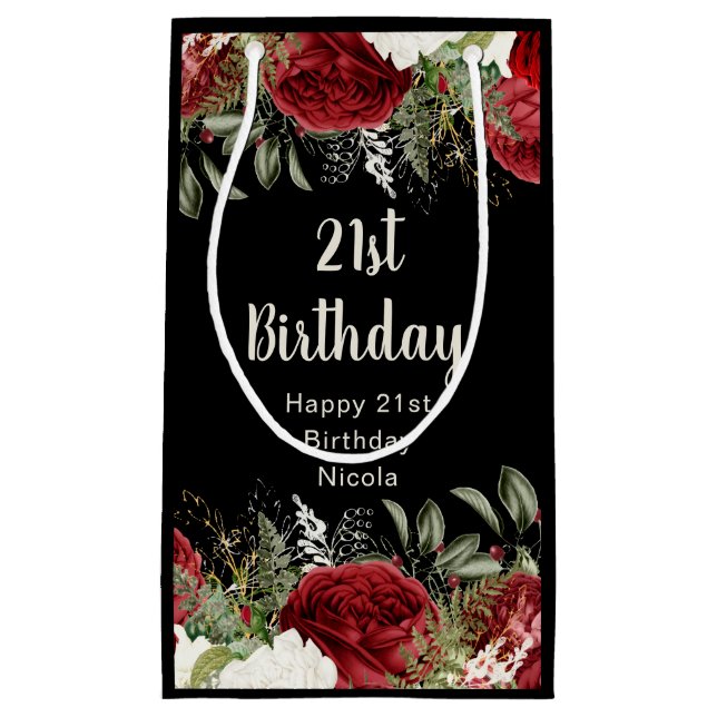 Petit Sac Cadeau Elegant Christmas Red Flowers Birthday Party (Devant)