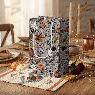 Petit Sac Cadeau Élégant crâne de moisson et crâne de vache gris