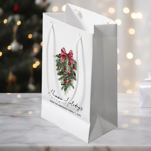 Petit Sac Cadeau Élégant Encre de Calligraphie Aquarelle Pins Fêtes (Customize to change your personalized text size or text style.)