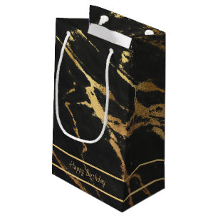 Petit Sac Cadeau Élégant look de marbre noir et or Texte modifi